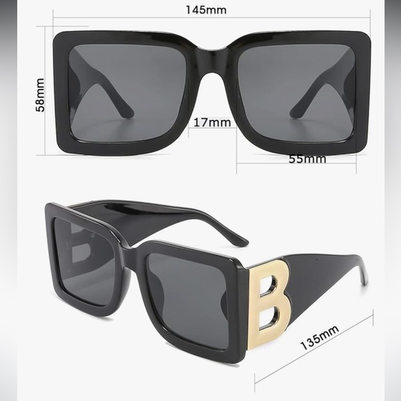 Oversized Designer look Black Sunglasses with Gold Accent B - Picture 2 of 4